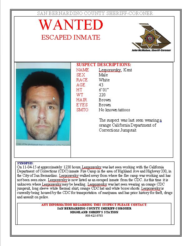 State Fire Camp Inmate Escaped