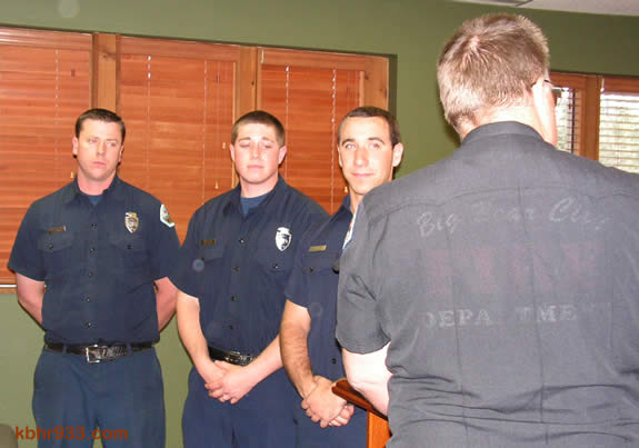 The department's first candidates in the Apprentice Firefighter Program--Roger LaVoire, Justin Fluke and Robert Whitmore--are sworn in at the April 20 CSD meeting.