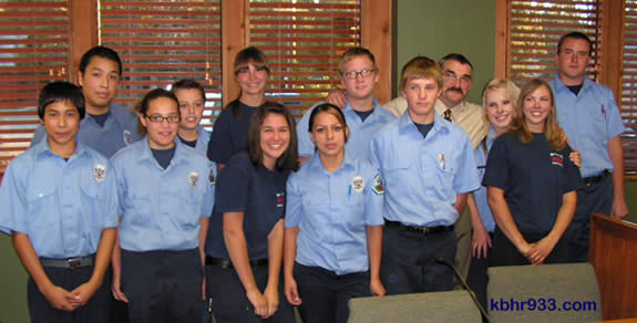 Firefighter Bob Barnett of the Big Bear City Fire Department and the Fire Explorers in October, when they were honored by the Community Services District.