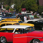 The cars line the Village during Fun Run