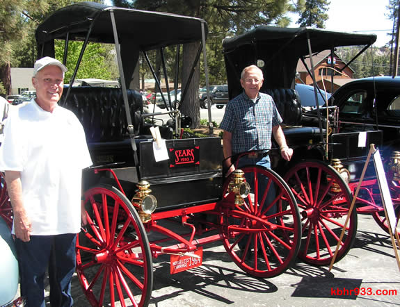 A rare treat for car aficianados was the side-by-side display of two vehicles made by Sears which once retailed for $395. At left is Ken Carlson of Big Bear City with his 1910 version and, at right, Earnie Lawyer of Running Springs with Sears' 1911 model.