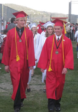Valedictorians Eric Nicolai and Scott Reynolds led the procession of the Class of 2009, which included 250 or so graduates of Big Bear High.
