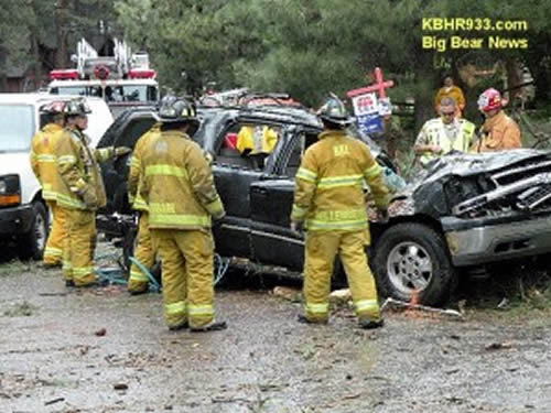 The snapping of a tree in stormy weather results in a fatality on Catalina Road in Big Bear Lake on the morning of June 3.