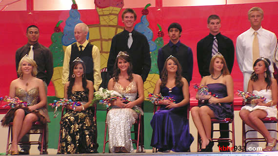 The Bears's homecoming court (with their escorts, from left) Amber Carpenter, Rubi Bravo, Lauren Schour, Ashley Rolston, Stephanie Norton and Yuri Lopez.