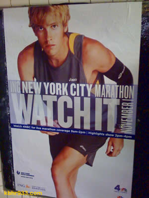 Ryan Hall's appearance in the New York City Marathon has been heavily promoted, as seen here in a poster from the NYC subway.