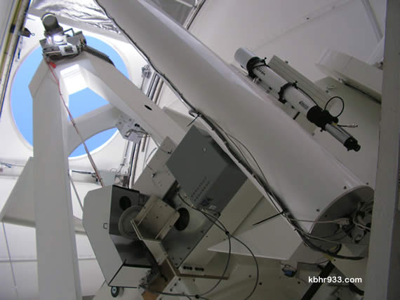 The world's largest solar aperture telescope is housed in the dome of the Big Bear Solar Observatory. Within the box-like lower level of the facility are three stories (hence the hard hats), which house computers and research equipment used by the 17 staffers and professors of NJIT, stationed in Fawnskin.