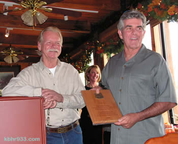 Tim Wood's financial commitment to the Music in the Mountains concert series was recognized with a national USFS award, which was presented by the forest's Recreation Supervisor Paul Bennett (and SBNFA's Sarah Miggins, in background).