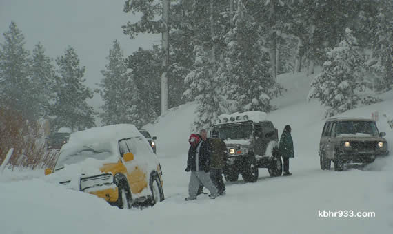 This vehicle was lucky not to end up in Baker Pond, just off Big Bear Boulevard on Friday morning.